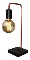 Abajur Luminaria De Mesa na cor Preto com Cobre - Ideal para escritório, sala, quarto, home office - Lustres Amandini