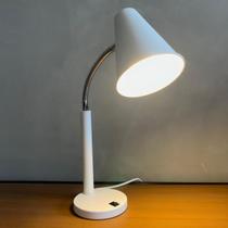 Abajur Luminária De Mesa Para Leitura Metal Flexível Interruptor Liga Desliga Branco Abajur Luminária De Mesa Para Leitura Metal Flexível Interruptor Liga Desliga Branco