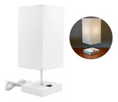 Abajur luminária de Mesa Quadrado de MDF Com Interruptor Com Cúpula algodão Ref 49 Sala, Quarto, Cabeceira, Escritório