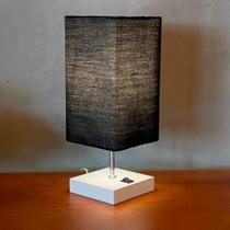 Abajur Luminária de Mesa Quadrado Madeira MDF Com Interruptor e Cúpula Decoração Casa e Sala, Escritório e Quarto e cabeceira Cama.
