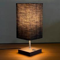Abajur Luminária de Mesa Quadrado Madeira MDF Com Interruptor e Cúpula Decoração Casa e Sala, Escritório e Quarto e cabeceira Cama.