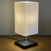 Abajur Luminaria de Mesa Quadrado Preto com interruptor e bivolt Cúpula Algodão Branco