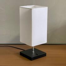 Abajur Luminaria de Mesa Quadrado Preto Cúpula Tecido Algodão Branco Decorativo Sala De Estar, Quarto, Lateral De Cama Bivolt