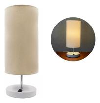 Abajur Luminaria de Mesa Redondo Branco Com Interruptor aluminio e Bivolt Com Cúpula algodão Bege