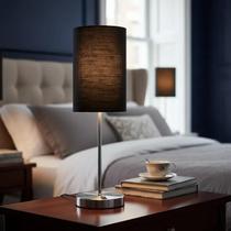 Abajur luminária de Mesa Redondo Com Interruptor de aluminio e Bivolt Com Cúpula algodão