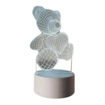Abajur luminária led mesa decorativa urso 3d coração 3 cores acrilico