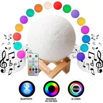 Abajur Luminária Lua Caixa De Som Bluetooth Rgb Com Controle