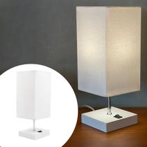 Abajur Luminária MDF Branco Com Interruptor + Cúpula algodão Branco