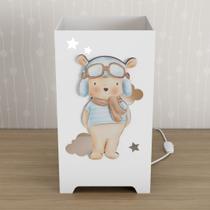 Abajur Luminária MDF de Mesa Quarto Infantil Urso Aviador