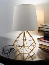 Abajur Luminária Mesa Base Diamante Aramado Cúpula Tecido Escritório Quarto Aramado Rose Com Cúpula Branca DOURADO BRANCO
