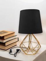 Abajur Luminária Mesa Base Diamante Aramado Cúpula Tecido Escritório Quarto Aramado Rose Com Cúpula Branca DOURADO PRETO