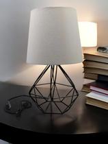 Abajur Luminária Mesa Base Diamante Aramado Cúpula Tecido Escritório Quarto Aramado Rose Com Cúpula Branca PRETO BRANCO