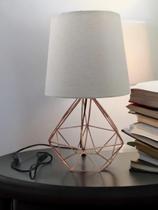 Abajur Luminária Mesa Base Diamante Aramado Cúpula Tecido Escritório Quarto Aramado Rose Com Cúpula Branca ROSE GOLD BRANCO