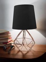 Abajur Luminária Mesa Base Diamante Aramado Cúpula Tecido Escritório Quarto Aramado Rose Com Cúpula Branca ROSE GOLD PRETO