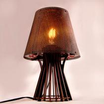 Abajur Luminária Mesa Madeira MDF Rustico sala Quarto Cabeceira Vazado Aletado