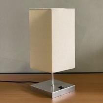 Abajur luminaria Quadrado Escovado bivolt + Cúpula Tecido Algodão Bege