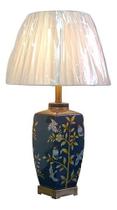 Abajur Luminária Quarto Cinza Floral Porcelana Metal 70x40