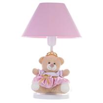 Abajur Luxo Infantil Luminária Ursinha Princesa Cúpula Rosa