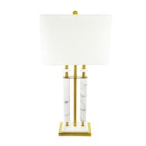 Abajur Luxuoso Marmore Tubos Metal Dourado Retangular Cupula