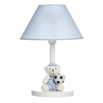 Abajur Madeira Urso Com Bola Azul Quarto Bebê Infantil