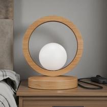 Abajur Mesa Madeira Redondo Design Quarto Madeira Natural