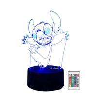 Abajur Noturno 3D Stitch USB - Touch e Controle Remoto - Decoração Disney