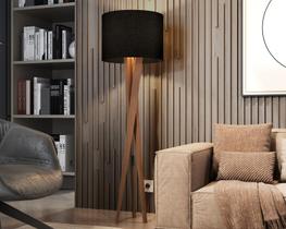 Abajur para Quarto Pés de Madeira Luxo Preta
