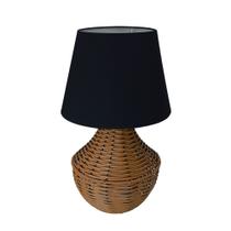 Abajur para Sala ou Quarto - Base em Junco Areia e Cúpula de Algodão Preto Abajur para Sala ou Quarto - Base em Junco Areia e Cúpula de Algodão Preto