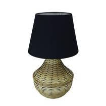 Abajur para Sala ou Quarto - Base em Junco Pinus e Cúpula de Algodão Preto