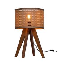 Abajur Pequeno Base De Madeira Rustico Cupula Telinha Rattan