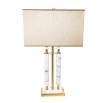 Abajur Pilastra Dupla Marmore Metal Dourado Retangular