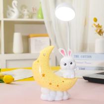 Abajur Porta Canetas Luminária de Mesa Lua Coelho Recarregável