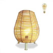 Abajur Rattan Lanterna Fibra Natural Boho Nat68 + Led