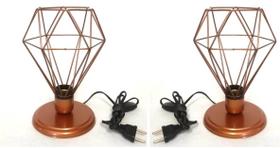 Abajur Retrô Kit 2 Aramado Diamante Cobre Total Abajur Retrô Kit 2 Aramado Diamante Cobre Total