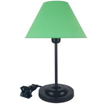 Abajur Slim Blackn Green Luminária de Mesa Fino Quarto Sala Base Preto Cúpula Verde