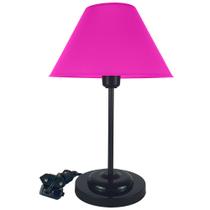 Abajur Slim Blackn Pink Luminária de Mesa Fino Quarto Sala Base Preto Cúpula Pink