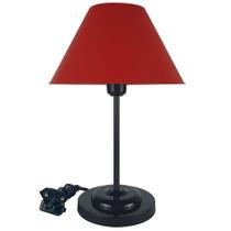 Abajur Slim Blackn Red Luminária de Mesa Fino Quarto Sala Base Preto Cúpula Vermelho