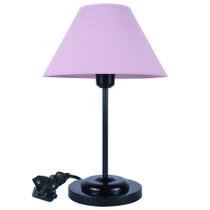 Abajur Slim Blackn Rose Luminária de Mesa Fino Quarto Sala Base Preto Cúpula Rosa
