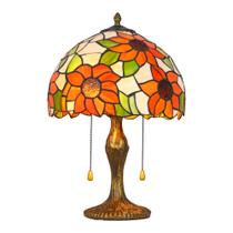 Abajur Tiffany Cupula Vitral Girassol Base Bronze Corda