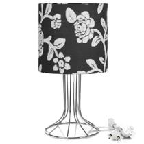 Abajur Torre Cilindrico Floral Prata com Aramado Cromado Abajur Torre Cilindrico Floral Prata com Aramado Cromado