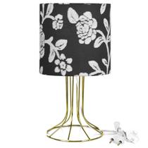 Abajur Torre Cilindrico Floral Prata com Aramado Dourado