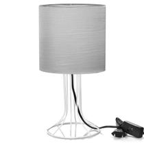 Abajur Torre Cilindrico Shantung Cinza com Aramado Branco Abajur Torre Cilindrico Shantung Cinza com Aramado Branco