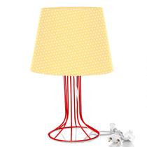 Abajur Torre Dome Amarelo/bolinha Com Aramado Vermelho