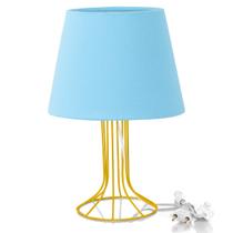 Abajur Torre Dome Azul Bebe com Aramado Amarelo Abajur Torre Dome Azul Bebe com Aramado Amarelo