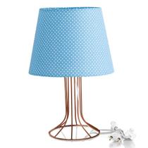 Abajur Torre Dome Azul/bolinha Com Aramado Cobre