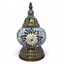 Abajur Turco Mosaico Metal Vidro Azul e Branco Bivolt 22 cm Abajur Turco Mosaico Metal Vidro Azul e Branco Bivolt 22 cm