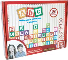 Abc Maiúsculas E Minúsculas Com Números 96 Peças Em Madeira