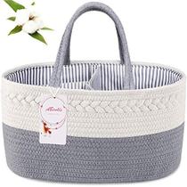 ABenkle Baby Diaper Caddy Organizer Basket, Cotton Rope Nursery Storage Bin for Changing Table Car, Gift for Baby Shower-Grey