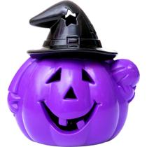 Abóbora com Chapéu de Bruxa Roxa Decoração Halloween