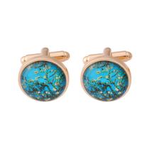 Abotoaduras azuis em flor de amêndoa inspiradas em Vincent Van Gogh Abotoaduras azuis em flor de amêndoa inspiradas em Vincent Van Gogh